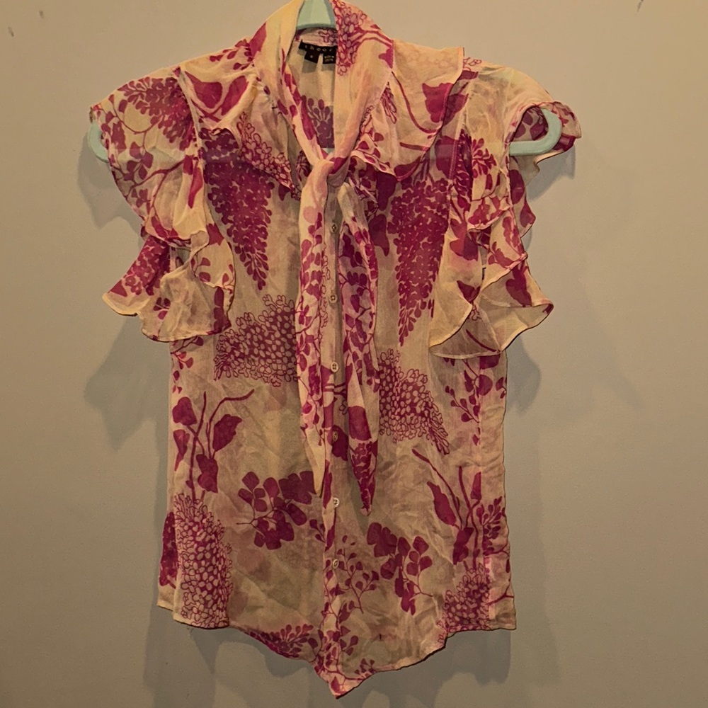 Theory Floral Blouse in Pink and Cream